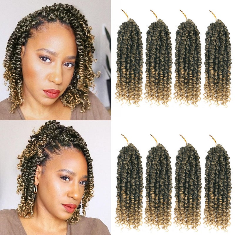 Pretwisted Passion Twist Crochet Hair 10 Inch 8 Packs Crochet Passion Twists Pre Looped Ombre Blonde Short Passion Twist Hair Crochet Braids Bohemian Crochet Hair T27